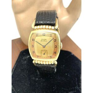 Elgin Men's Watch Vintage Manual Wind 10k Gold Filled Case Leather Band 25mm